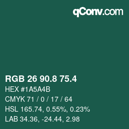 カラーコード: RGB 26 90.8 75.4 | qconv.com