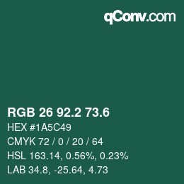 カラーコード: RGB 26 92.2 73.6 | qconv.com