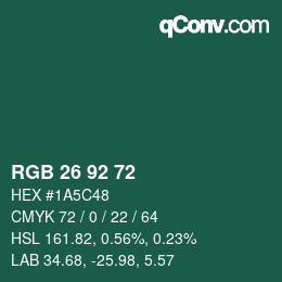 颜色代码: RGB 26 92 72 | qconv.com