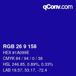 Color code: RGB 26 9 158 | qconv.com