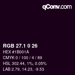 カラーコード: RGB 27.1 0 26 | qconv.com
