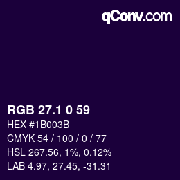 カラーコード: RGB 27.1 0 59 | qconv.com