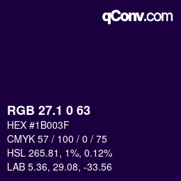 カラーコード: RGB 27.1 0 63 | qconv.com