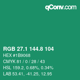 カラーコード: RGB 27.1 144.8 104 | qconv.com