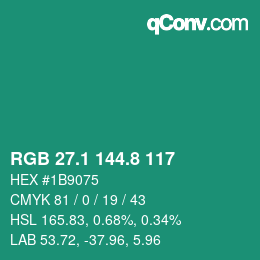 カラーコード: RGB 27.1 144.8 117 | qconv.com