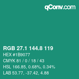 カラーコード: RGB 27.1 144.8 119 | qconv.com
