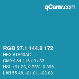 カラーコード: RGB 27.1 144.8 172 | qconv.com