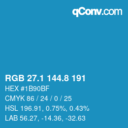カラーコード: RGB 27.1 144.8 191 | qconv.com