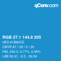 カラーコード: RGB 27.1 144.8 205 | qconv.com