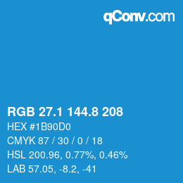 Color code: RGB 27.1 144.8 208 | qconv.com