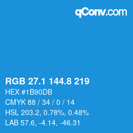 カラーコード: RGB 27.1 144.8 219 | qconv.com
