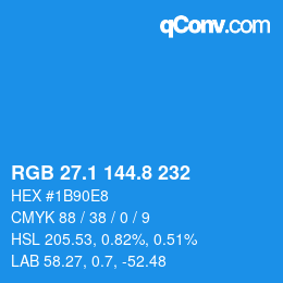 Color code: RGB 27.1 144.8 232 | qconv.com