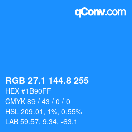 Color code: RGB 27.1 144.8 255 | qconv.com