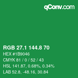 カラーコード: RGB 27.1 144.8 70 | qconv.com