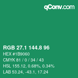 カラーコード: RGB 27.1 144.8 96 | qconv.com