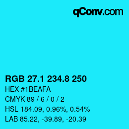 カラーコード: RGB 27.1 234.8 250 | qconv.com