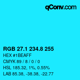 カラーコード: RGB 27.1 234.8 255 | qconv.com