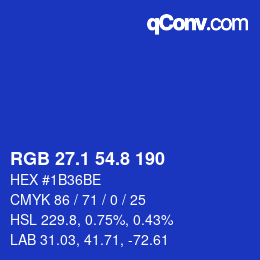 カラーコード: RGB 27.1 54.8 190 | qconv.com