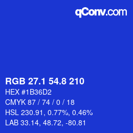 カラーコード: RGB 27.1 54.8 210 | qconv.com