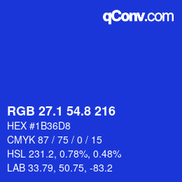 カラーコード: RGB 27.1 54.8 216 | qconv.com