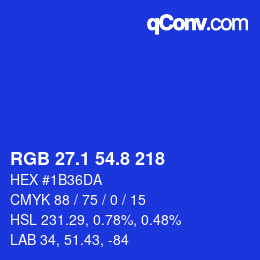 カラーコード: RGB 27.1 54.8 218 | qconv.com