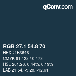 Color code: RGB 27.1 54.8 70 | qconv.com