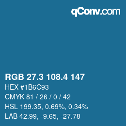 カラーコード: RGB 27.3 108.4 147 | qconv.com