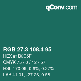 カラーコード: RGB 27.3 108.4 95 | qconv.com