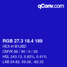 カラーコード: RGB 27.3 18.4 189 | qconv.com