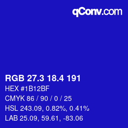 カラーコード: RGB 27.3 18.4 191 | qconv.com
