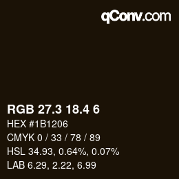 カラーコード: RGB 27.3 18.4 6 | qconv.com