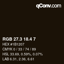 カラーコード: RGB 27.3 18.4 7 | qconv.com