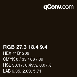 カラーコード: RGB 27.3 18.4 9.4 | qconv.com