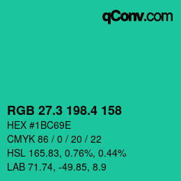 カラーコード: RGB 27.3 198.4 158 | qconv.com