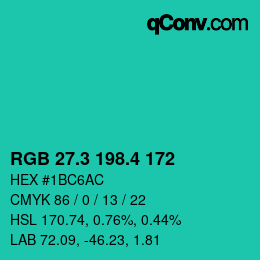 カラーコード: RGB 27.3 198.4 172 | qconv.com