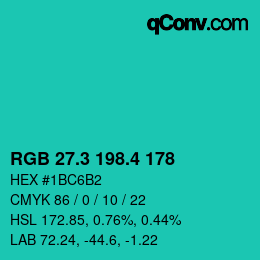 カラーコード: RGB 27.3 198.4 178 | qconv.com