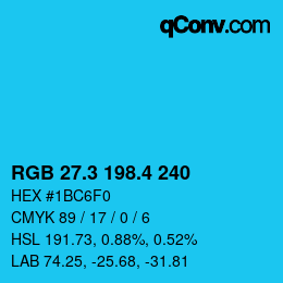 カラーコード: RGB 27.3 198.4 240 | qconv.com