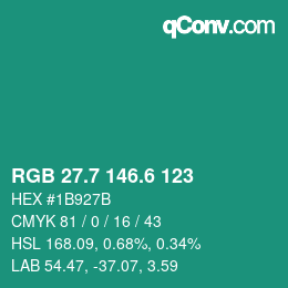 カラーコード: RGB 27.7 146.6 123 | qconv.com