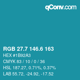 カラーコード: RGB 27.7 146.6 163 | qconv.com