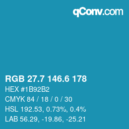 カラーコード: RGB 27.7 146.6 178 | qconv.com