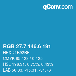 カラーコード: RGB 27.7 146.6 191 | qconv.com