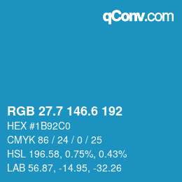 カラーコード: RGB 27.7 146.6 192 | qconv.com