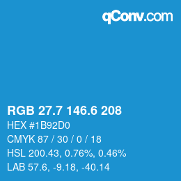 カラーコード: RGB 27.7 146.6 208 | qconv.com