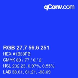 カラーコード: RGB 27.7 56.6 251 | qconv.com