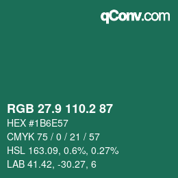 カラーコード: RGB 27.9 110.2 87 | qconv.com