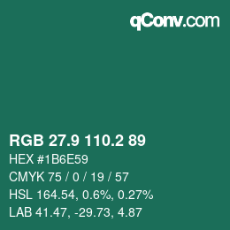 カラーコード: RGB 27.9 110.2 89 | qconv.com