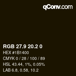 カラーコード: RGB 27.9 20.2 0 | qconv.com