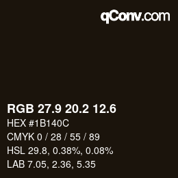 カラーコード: RGB 27.9 20.2 12.6 | qconv.com