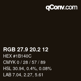 カラーコード: RGB 27.9 20.2 12 | qconv.com