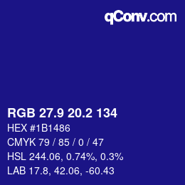 カラーコード: RGB 27.9 20.2 134 | qconv.com